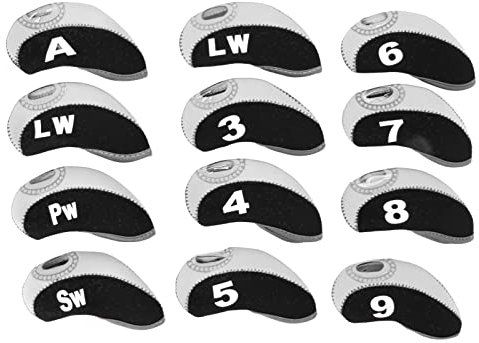 NestNiche Golf-Eisenschläger-Abdeckungen, 12 Stück, Neopren-Golfschläger-Schutz, Nummerndruck, Golf-Eisen-Kopf-Abdeckungen Mit Fenster(Schwarz-Weiss)