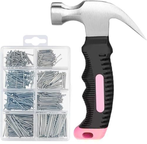560 Stück kleine Nägel zum Aufhängen von Bildern, Sortimentsset & 325 g kleiner Hammer, Mini-Hammer-Set mit Hardware-Nägeln, 280 Wandnägel & 280 Finishing-Nägel