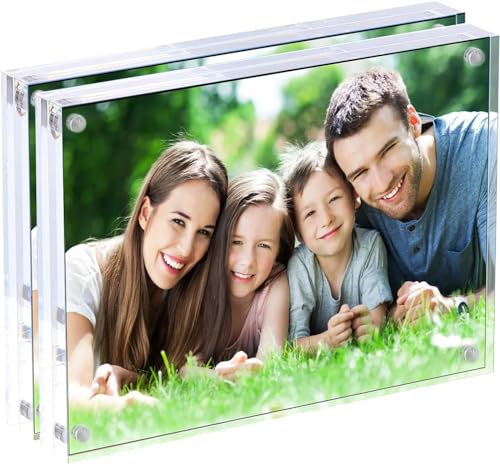 SILUT Acryl-Bilderrahmen, 2er-Pack 10x15cm Bilderrahmen, magnetische klare Bilderrahmen, doppelseitige Bilderrahmen rahmenlose Schreibtisch-Fotorahmen für Zuhause, Büro