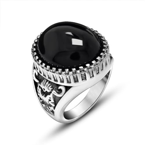 Mesnt Ring Herren Edelstahl, Männer Ring aus Edelstahl Vintage Gothic Ring mit ovalem Stein 20.9MM, Schwarz, Größe 57 (18.1)