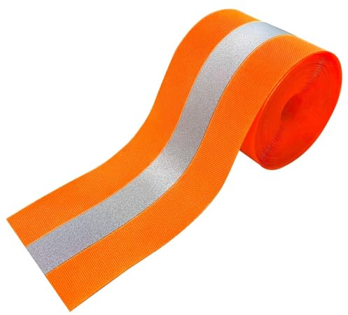MARARDI Bande Réfléchissante pour la Couture - [5 Mètres x 50 mm] non Adhésif [Orange Fluo] Ruban D'avertissement Réfléchissant 100% Polyester - Ruban de Sécurité Haute Visibilité - Réfléchissant ≥300