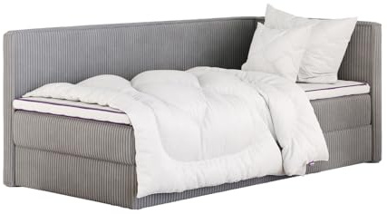 mybed. Boxspringbett Einzelbett Mitto Conti Twin Rechte Seite Polsterbett mit Bettkasten Grau 7-Zonen Taschenmatratze H2 120x200 und Topper Jugendbett Kinderbett