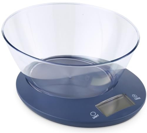 Bilancia da cucina 5kg digitale con ciotola pesatura elettronica 1 gr precisa per pesare dolci farina impasti dieta (BLU)