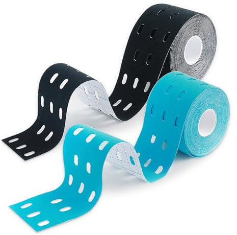 2 Kinesiologie Tape Rollen Blau + Schwarz (5cm x 5m) Kinesiotape, Profi Physio Tape und Sporttape, Selbstklebender Body Kinesiologie Tape, Wasserfestes Boxen Kinesiotape