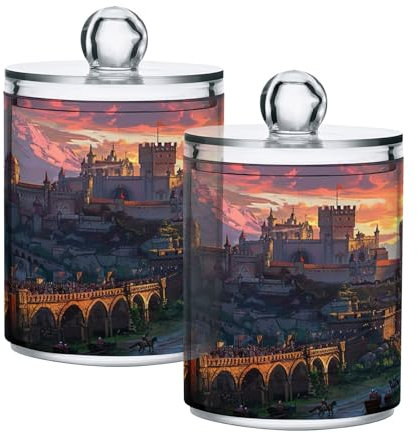 Sevdomey Set di 2 contenitori Qtip con coperchio, in plastica trasparente, contenitori da bagno per batuffoli di cotone, batuffoli di cotone, tamponi di cotone, tamponi di cotone, filo interdentale