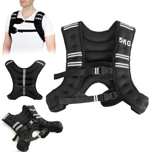 KOMFOTTEU Gilet di Peso 5/9/15 kg, Zavorrato in Neoprene per Allenamenti, da Corsa Con Strisce Riflettenti e Cinghie Regolabili, Nero (15 kg)