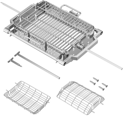 SafBbcue Kit de panier de rôtissoire pour Kamado Joe JoeTisserie KJ155172022 Accessoires de grill, grill plat et panier à gobelet avec tige de connexion rapide pour barbecue Kamado Classic Joe et Big