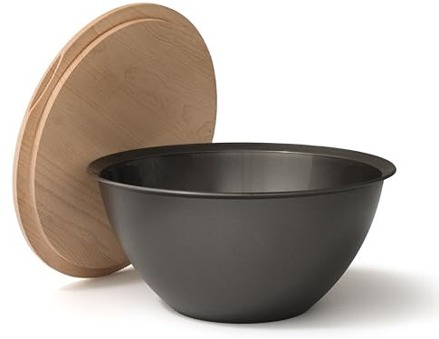 Hausfelder Ensaladera con tapa de madera, juego de 6 L en antracita negro, cuencos grandes de plástico sin BPA (antracita negro, 6 L)