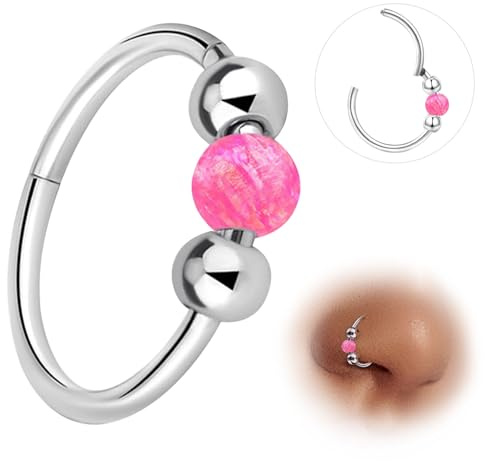 ESHIONER G23 Titan Nasenpiercing Ring Nasenring Piercing Ohr Septum Piercing Helix Ring Nostril Tragus Conch Clicker lippenpiercing 18G 8MM/10MM Hypoallergen Weiß Blau Rosa Opal Nose Ringe für Damen