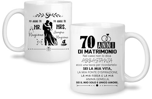 Yufansd Original Regalo per 70° Anniversario di Matrimonio - Tazza per la Coppia, Idea Regalo per Nonna e Nonno - Mug di Ceramica da 350 ml (70°)