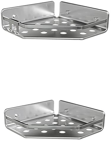 Tatay Pack 2 Estanteria Ducha Sin Taladro Esquina Aluminio | Incluye Tornillos y Sistema Fijación Quick Fix | Resiste Humedad | Moderno | Fácil Drenaje | 20 x 5,5 x 20 cm - Modelo Serenity - Plateado
