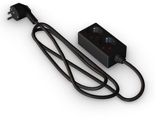 2-Fach Steckdosenleiste ohne Schalter 3m Kabel 3G 1,5mm² schwarz - Ideal zum Erweiterung von elektrischen Verbindungen im Haushalt