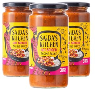 Saida's Kitchen | Hot Spiced Ethiopian Tagine Cook-in Sauce 3 x 370g jar. Authentic Gluten free, Vegan, ready to serve sauce with No added sugars