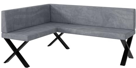 MEBLINI Eckbank für Esszimmer - Küchenbank - Essecke - Sitzecke Küche - Toni - X-Beine 128x168x87cm Links - Grau Samt