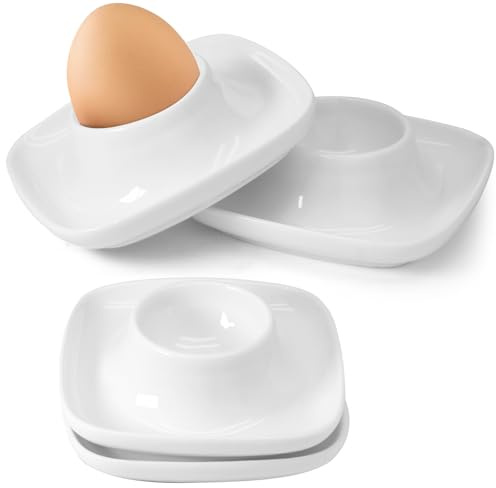 vibedor 4 PCS Ceramic Egg Cups, White Hard Boiled Egg Holders for Restaurant, Kitchen and Parties for Breakfast, Serving and Meal（Square）