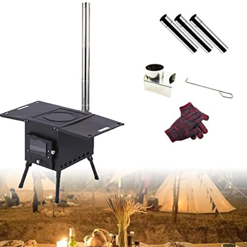 ERSINIAN Estufa para Tienda de campaña, Estufa de leña portátil para Tienda de campaña con 3 Tubos de Chimenea, Estufa de leña para Calentar Tiendas de campaña, Viajes y campamentos, CStyle-S