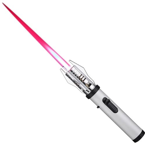 Windproof Jet Flame Lighters Large Butane Torch Flame Adjustable Refillable With Flame Switch Lock Multifunctional Lightsaber Kitchen Cooking Lighter(Butane Not Include)(White)