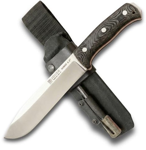 Joker Cuchillo de Supervivencia Nomad 6.5  CM137-F, mango micarta negro, hoja de 16,5 cms, funda Kydex, incluye pedernal, Herramienta de pesca, caza, camping y senderismo