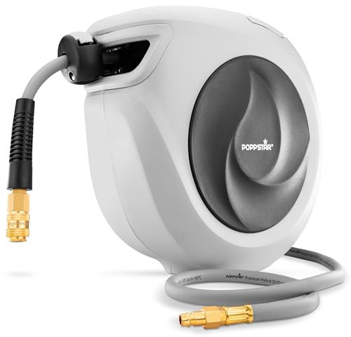 Poppstar Enrollador de manguera de aire comprimido (15m+1,1m, diámetro 3/8 (9,2 x 14 mm)), conexión 1/4 BSPT, carrete de manguera de aire comprimido de PVC híbrido