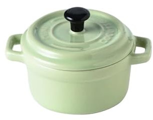 MZPOZB Sopera De Cerámica Cuenco de cerámica for desayuno de 200ML, moldes con tapas for horno, Creme Brulee, Mini cazuela, cubierta for soufflé y mango for sopa de cebolla(Green)