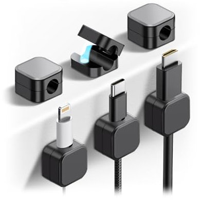KollyKolla Clip per Cavi Magnetici 6 Pezzi, Fermacavi Adesivi, Organizzatore di Cavi Autoadesivo, Cable Management per Cavi USB, HDML, Alimentazione & Mouse per Scrivania, Casa, Ufficio e Auto, Nero