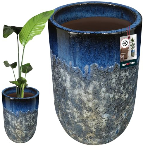 KOTARBAU® Pot de fleurs - Hauteur : 50 cm - Diamètre : 35 cm - En céramique - Résistant au gel - Pour l'extérieur et l'intérieur - Pour l'intérieur et l'extérieur - Bleu foncé