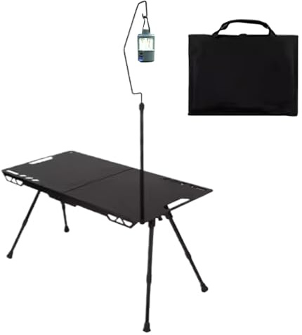 Table de camping | Table de pique-nique pliable avec zone de cuisson et poignée de transport, table d'extérieur réglable en hauteur avec support de lumière pour jardin, balcon, barbecue, terrasse