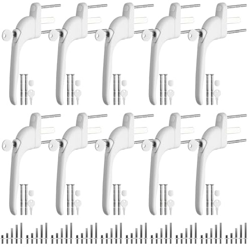Neoteck 10PCS Inline Window Handle Universal Espag Key Locking Lockable Double Glazing Suitable for All Common Windows and Balcony Doors, Spindle Length: 10mm, 15mm, 30mm, 43mm, 55mm