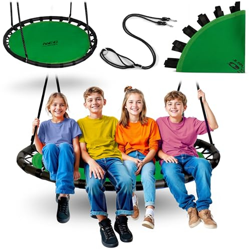 Neo-Sport Columpio Nido Exterior 120 cm – Columpio Colgante con Estructura – Carga máxima 150 kg – Resistente al Agua – Redondo – Verde