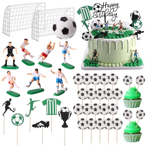 GSrenyu 47pcs Football Cake Topper, Football Birthday Cake Decorations | Personalised Cupcake Decoration Toppers Soccer Happy Birthday Cakes Topper Sports Theme Party Supplies for Boys Men
