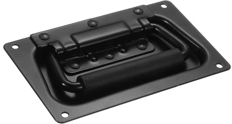 sourcing map Spring Loaded Recessed Handle 5.2 × 3.2 Inch Steel Surface Mount Handles Pull with Padded Grip for Cabinet Toolbox Storage Boxes (Black)