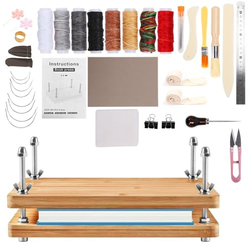 Buchbinder Set, Buchpresse, 30x19cm, Buchherstellungsset Buchbindezubehör mit Holz-Buchpresse, Buchdeckelplatte, Falzbein für Papier, Falzbein, Nähahle, Buchbinderleinen zum Buch Binden, DIY,31 Stück