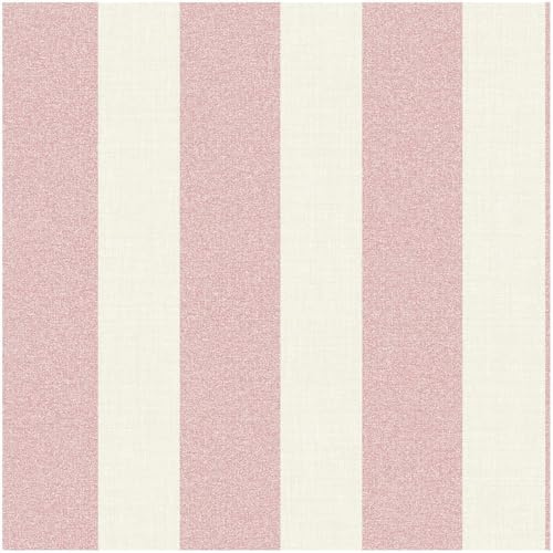 Sample Piece - Pink Textured-Look Striped Wallpaper 10.05m x 53cm Roll - Washable Peelable Easy to Hang - Contemporary Versatile Modern Kids Bedroom Living Room