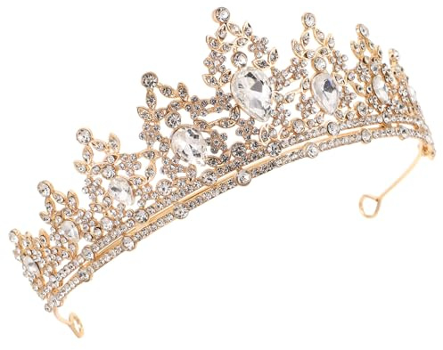 Toyvian Kronenschmuck für Braut Hochzeit Funkelnde Prinzessinnenkrone aus Gold Diadem für Junggesellinnenabschied Haarschmuck mit Strass für Mädchen