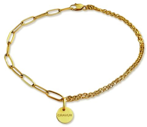 Fußkettchen für Damen Edelstahl in Gold und Silber, Wasserfest, mit Gravur | Verstellbar, Zierliche Glieder Fußkette Sommer Schmuck, Hautverträglich & Nickelfrei, Fussketten für Frauen, Geschenk