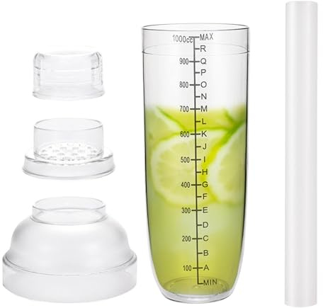 Shaker Bebida - Juego de coctelera de 500 ml con de limón | Buen Rendimiento de Sellado, batidora de Bebidas de Mano, Vaso Mezclador Transparente con báscula, Herramienta de Barman