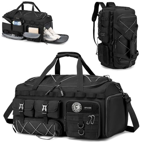SPAHER 3 i 1 Sportväska Gymväskor för Män 60L Tactical Ryggsäck, Svart