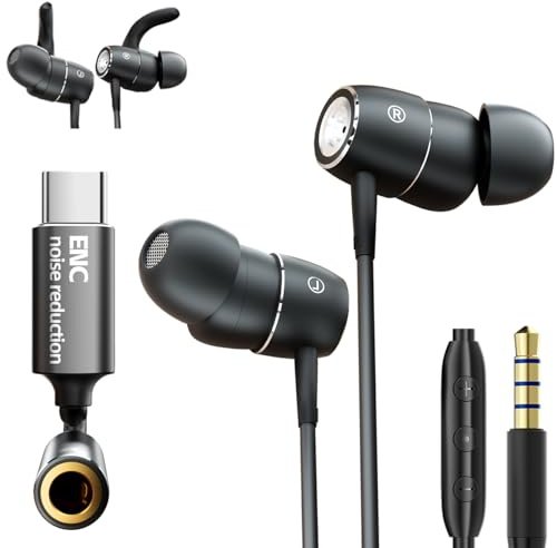 Wired Call Noise-Canceling Earbuds,tiefer Bass In-Ear-Kabel kopfhörer | Geräuschunterdrückung für Anrufe,(Abnehmbarer Sport-Ohrbügel)Kabel Ohrhörer mit Mikrofon,Bass Earphones