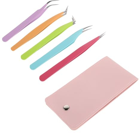 Vaguelly Pinzas para Pestañas Metálicas de Alta Precisión Punta Curva Pinzas para Extensiones de Pestañas para Aplicar Individuales y Grupos Salón de Belleza