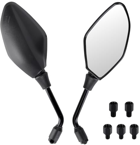 Black Motorcycle Mirrors 2Pcs, E-Mark Motorcycle Rear View Mirrors set M8 M10 ATV mirror compatible with ATV, Scooter, Dirt-Bike, Moped, E-Bike, Roller