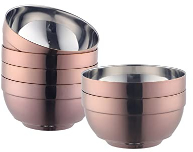 Buyer Star Stainless Steel Bowl Set, 500 ml Cereal Bowl, Set of 6. Double Walled Insulated & Dishwasher Safe, Durable Deep Soup Bowl, Suitable for Home Kitchen & Child (Rose Gold)