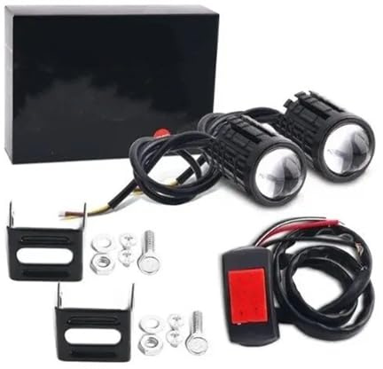 LKRGBXA Faro Del Motociclo 2 Pezzi Universale Motociclo CONDOTTO Il Faro Lente Proiettore Doppio Colore Scooter Guida Lampada Della Luce Nebbia Faretto Ausiliario