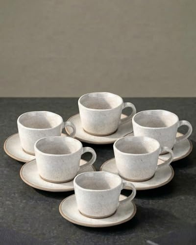 OZ HOME Set Tazzine da Caffè 12 Pezzi con Piattini, Servizio Espresso per 6 Persone | BRICARD Albi | 100 ml Ceramica Grigio Chiaro, Tazzine Moka e Caffè Turco, Lavastoviglie e Microonde, Idea Regalo