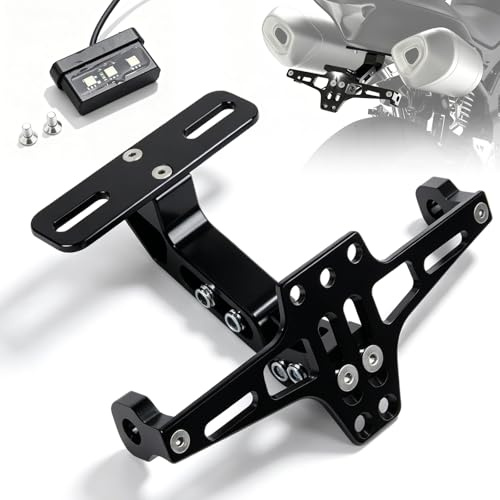 Motorrad Kennzeichenhalter, Kennzeichenhalter Motorrad, Universal Motorrad kennzeichenhalterung mit LED-Licht, Nummernschildhalter aus Aluminiumlegierung für Meisten Gängigen Motorradmodellen