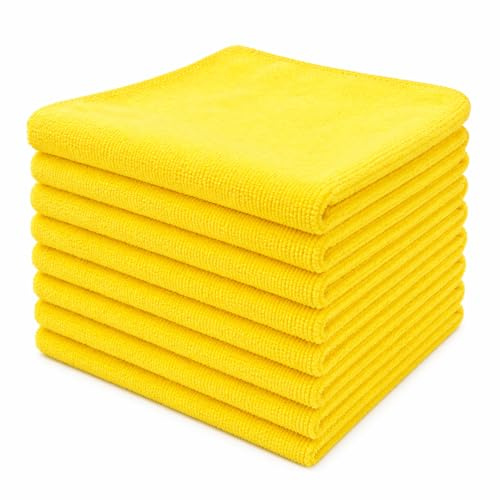 SparkleZen Premium Yellow Microfibre Cloths 350 GSM – Pack of 10 | 40 x 40 cm Ultra-Thick Lint-Free Cleaning Cloths | Streak-Free for Car, Kitchen, Windows & Surfaces | Reusable & Machine Washable