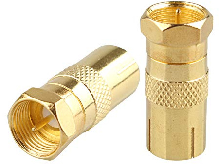 Jopto 2PCS Gold Tone Coaxial TV Aerial Coaxial Coupler Straight T/F Type Antenna Bidirectional Distributor for TV/T Adapter F Connector Male Plug to TV Socket Female Adapter RF Coaxial Converter