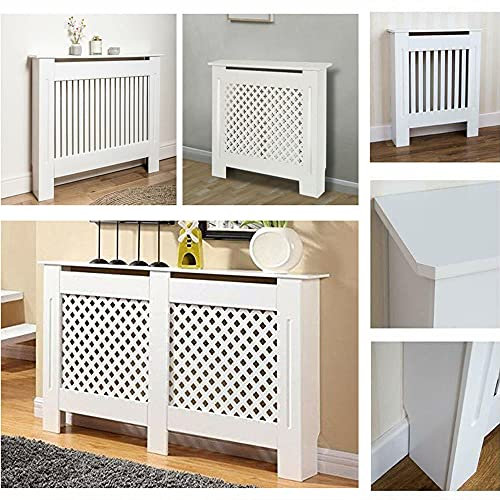 SiKy Modern MDF Wooden Medium Radiator Cover Cabinet with Vertical Slat Grill, Premium Eco-friendly MDF, Heat Evenly, Freestanding Frame, Smooth Surface, White Painted