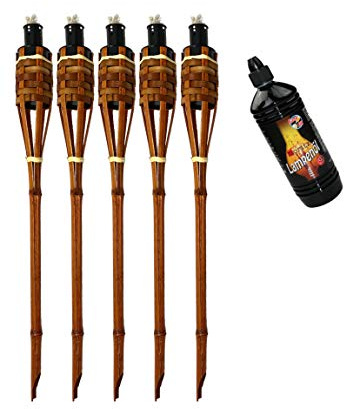 Moritz 5X Bambusfackeln Fackel Deluxe 60 cm Dunkelbraun + 1x 1000ml Lampenöl Gartenfackel Ölfackeln Garten Deko Öllampe Wegleuchte