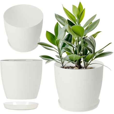 KADAX Blomkruka med underlägg Ø 20 cm, vit, dekorativ ytterkruka för vardagsrum, badrum, balkong med mera – ger färg och friskhet till rummet