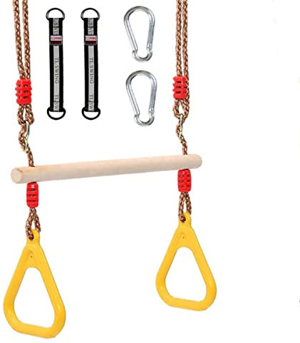 Multifunzionale Altalena a trapezio in legno, Morwealth Altalena Fitness Ring, con anelli in plastica anelli per ginnastica anelli per bambini fino a un carico di 120 kg